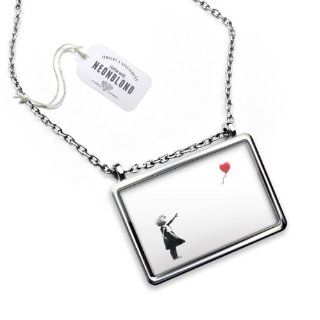 Necklace "girl love balloon  street art"   Pendant with Chain   NEONBLOND Jewelry