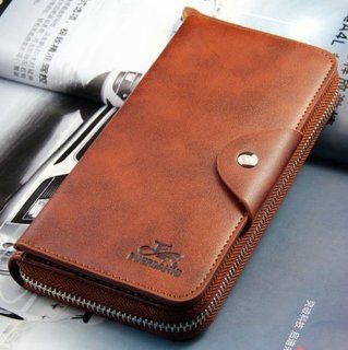 Big Mango Multi purpose Fashion Beautiful Long Business Gentleman Style Mens Pure Colour Double layers Cellphone PU Leather Purse Bag and Clutch Zipper Wallet & Snap Buttom Closure with Inner Multiple Card Holders for Apple Iphone 4 4s Iphone 5 Iphone 
