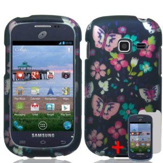 SAMSUNG GALAXY CENTURA S738C PINK BUTTERFLY FLOWER BLACK COVER SNAP ON HARD CASE + SCREEN PROTECTOR from [ACCESSORY ARENA] Cell Phones & Accessories