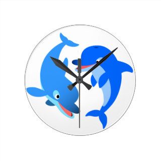 Cute Playing Cartoon Dolphins Wall Clock