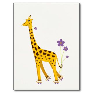 Funny Giraffe Roller Skating Post Cards
