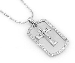 Double Cross   Dog Tag Pendant Coved With Rhine Stones Necklace Pendant free Chain  Other Products  