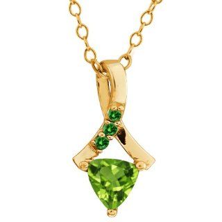 0.51 Ct Trillion Green Peridot and Green Diamond 14k Yellow Gold Pendant Jewelry