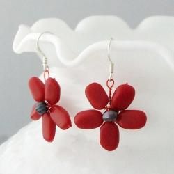 Red Coral and Black Pearl Flower Jewelry Set (3 10 mm) (Thailand) Jewelry Sets