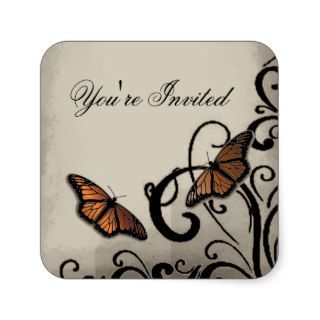 Onyx Butterfly Swirl Invitation Sticker