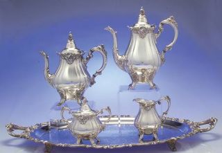 Wallace Baroque (Silverplate,Hollowware,Older) 5 Piece Silverplate Tea Set (with