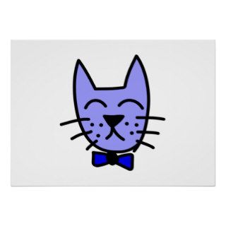 Cartoon Cat Face with Bow Tie Print