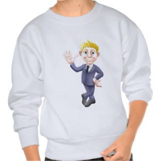 Man in suit waving cartoon pull over sweatshirt