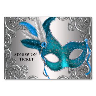 Teal Blue Masquerade Party Admission Tickets Business Cards