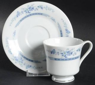 International Dawn Footed Cup & Saucer Set, Fine China Dinnerware   Blue Floral,