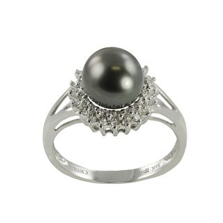 14k Gold Black Tahitian Pearl and 1/5ct TDW Diamond Ring (H I, I2 I3) Pearls For You Pearl Rings