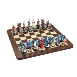 Civil War Chess Set   Handpainted Pieces & Walnut Root Board 16 in. Toys & Games