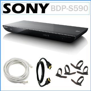 Sony BDP S590 3D Blu ray Disc Player with built in Wi Fi and iPhone/ iPad & Android App Capable + 6ft HDMI Cable + 14ft CAT5e Network Cable + Velcor Cable Ties Electronics