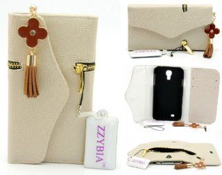 ZZYBIA S4 ZF Beige Leatherette Case with Flower Charm Card Holder Wallet for Samsung Galaxy S4 IV I9500 I9505 Cell Phones & Accessories