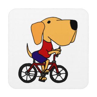 XX  Yellow Labrador Dog Riding Bicycle Cartoon Beverage Coasters