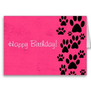 Bright Pink Paws Happy Birthday Card