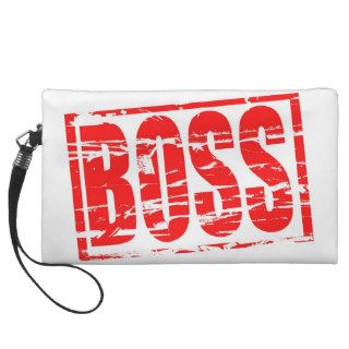 Boss red rubber stamp effect wristlet clutch