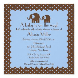 Mama & Baby Elephant Boy Baby Shower Custom Announcement