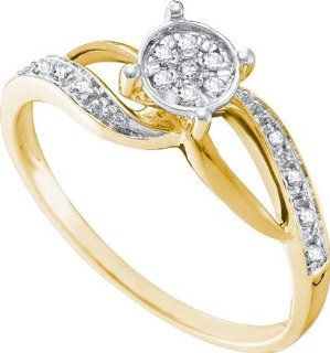 0.10 Carat (ctw) 10K Yellow Gold Round Diamond Ladies Split Shank Bypass Style Fashion Bridal Promise Ring 1/10 CT Jewelry
