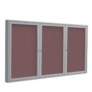 3 Door Aluminum Frame Enclosed Fabric Tackboard Size 36" H x 72" W x 2.25" D, Frame Finish Satin, Surface Color Merlot  Bulletin Boards 