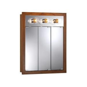 NuTone Granville 24 in. W x 30 in. H x 4.75 in. D Surface Mount Mirrored Medicine Cabinet in Honey Oak with Three Bulb Light 755395X