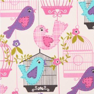 white bird cage animal fabric Michael Miller Sing Song (per 0.5 yard multiple)   Childrens Room Decor
