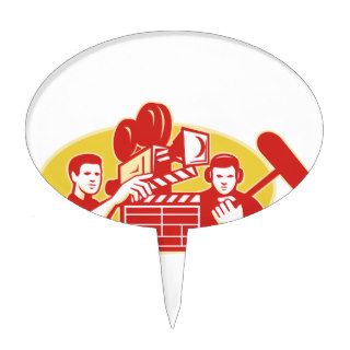 Film Director Movie Camera Clapper Soundman Oval Cake Toppers