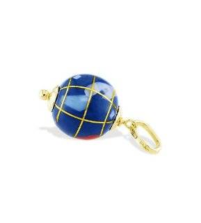  14k Yellow Gold World Globe Blue Red Enamel Pendant Jewelry