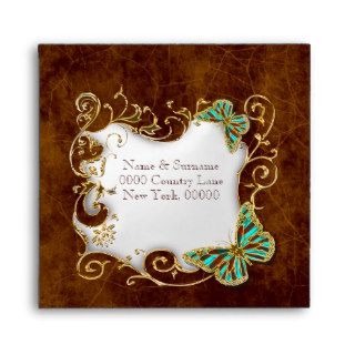 Brown gold butterfly wedding country rustic envelopes