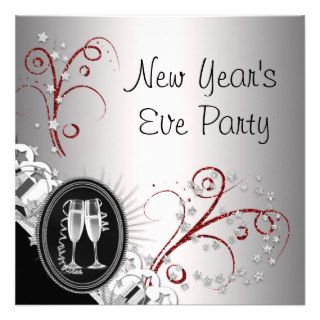 Red Black New Years Eve Party Invitations
