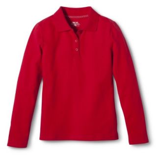 Cherokee Girls School Uniform Long Sleeve Polo   Red Pop L