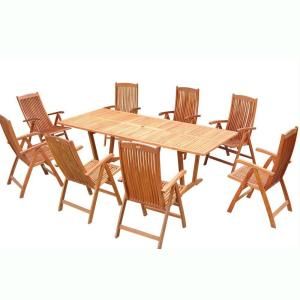 Vifah Roch Eucalyptus 9 Piece Patio Dining Set with Extendable Table and Folding Chairs A3458.232SET4.5.11
