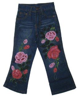 Embroidered Beaded Floral Fauna Skinny Stonewashed Bootcut Girls Size 2 / 3 