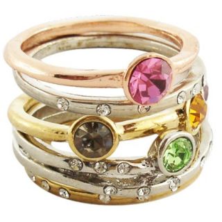 5Pc Crystals Stack Rings   Multi ( 6 )