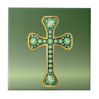 Christian Cross with "Peridot" Stones Ceramic Tiles