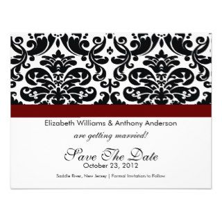 Damask Save The Date Announcement Burgundy
