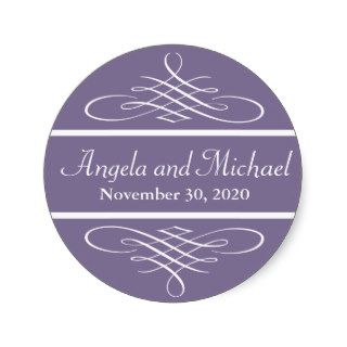 Diamond Flourish Wedding Labels (Eggplant Purple) Round Sticker