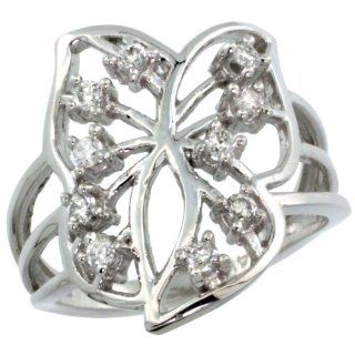 14k White Gold 10 Stone Butterfly Diamond Ring w/ 0.36 Carat Brilliant Cut ( H I Color; VS2 SI1 Clarity ) Diamonds, size 6 Jewelry