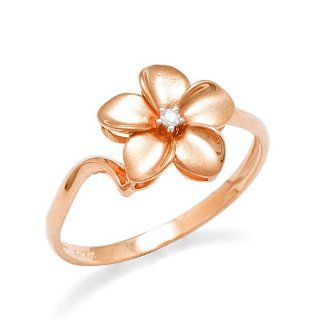Plumeria Ring with Diamond in 14K Rose Gold   11mm Jewelry