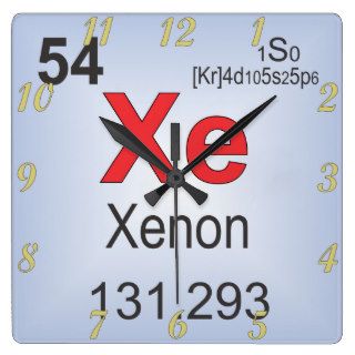 Xenon Individual Elements of the Periodic Table Square Wallclock