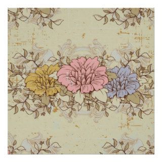 Three Flowers, Vintage Country Floral Poster