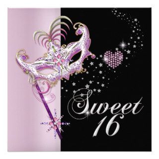 Masquerade Sweet Sixteen Sweet 16 Pink Black Personalized Invitations