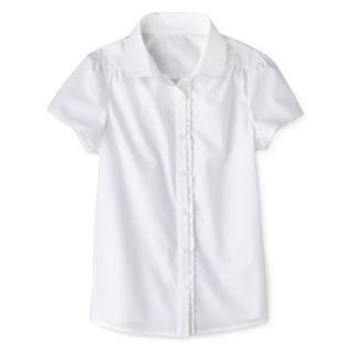 Cherokee Girls School Uniform Short Sleeve Ruffled Blouse   True White S