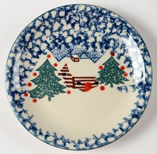 Tienshan Cabin In The Snow Salad Plate, Fine China Dinnerware   Blue Cabin & Chr