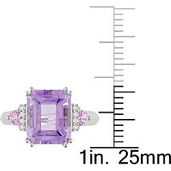Miadora 10k Gold Amethyst, Pink Sapphire and Diamond Ring Miadora Gemstone Rings