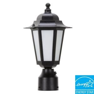Green Matters Cornerstone 1 Light 14 in. Outdoor Textured Black CFL Post Lantern with Satin White Glass 13 Watt Included HD 2213