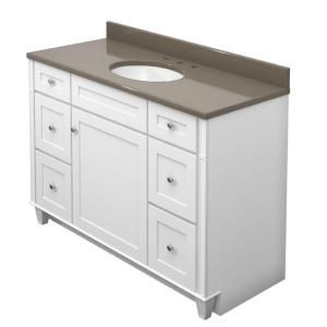 KraftMaid 48 in. Vanity in Dove White with Natural Quartz Vanity Top in Tuscan Grey and White Sink VC4821R6S3.BAS.7131SN