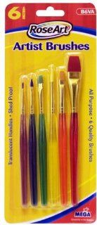 RoseArt Artist Brushes with Translucent Barrels, Assorted Sizes, 6 Count, Packaging May Vary (B6VA 72)  Roseart Paint Brushes 
