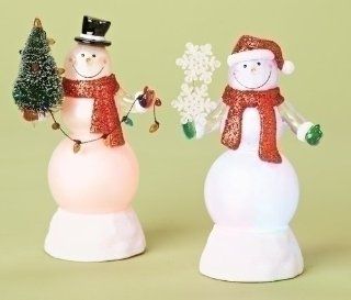 2 Battery Operated LED Lighted Mr. and Mrs. Snowman Christmas Figures 8.75"   Holiday Figurines