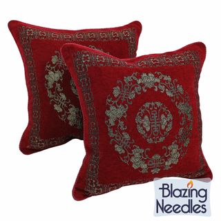 Blazing Needles Chenille Corded Oriental Art Throw Pillows (Set of 2) Blazing Needles Throw Pillows